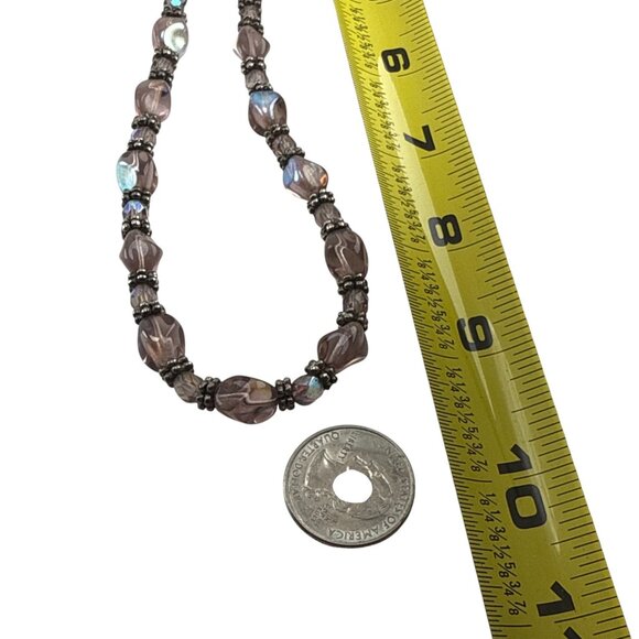 Handmade Purple Glass Bead Necklace with Antique Silver Accents and Heart Clasp - Picture 7 of 7